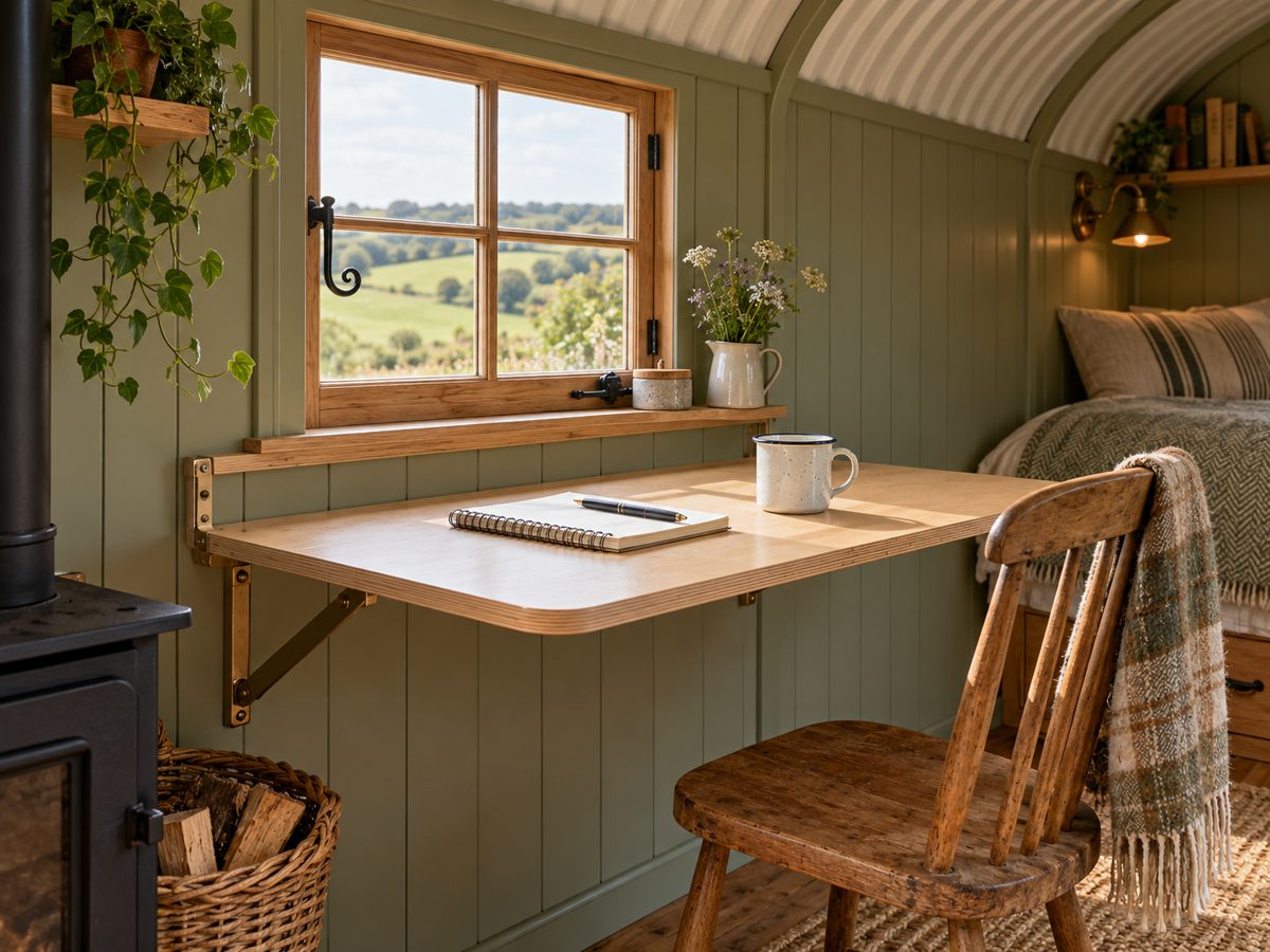 Fold-down hut table