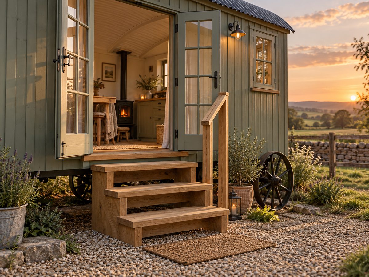 Hut steps with handrail